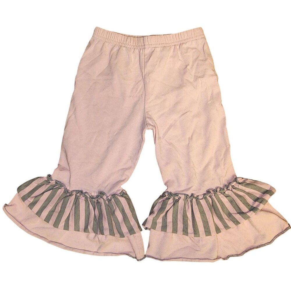 Baby Girl's Boutique One Posh Kid Pink Gray Striped Ruffled Pants  Size 12 Month
